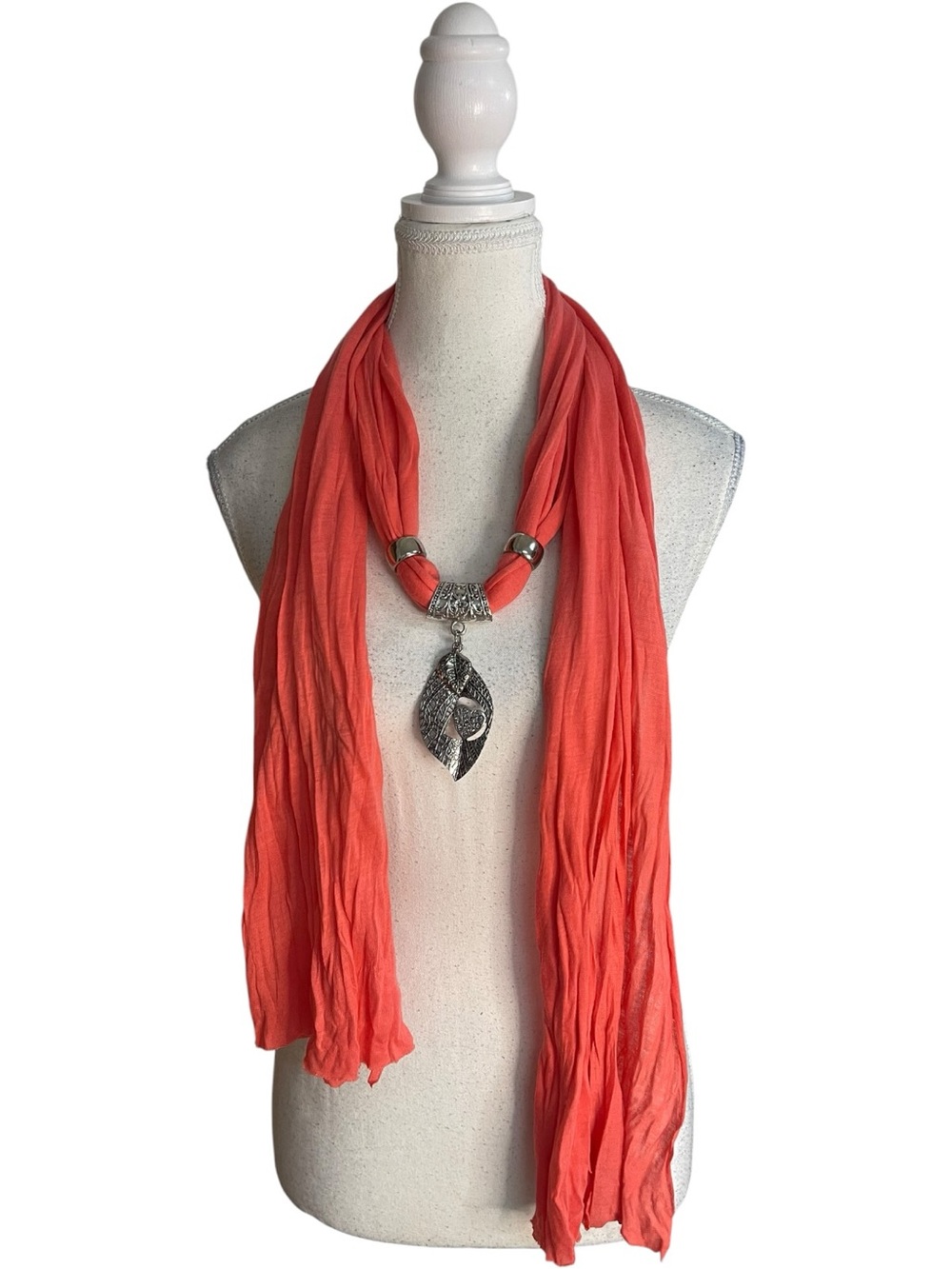 Alirina Charm Pendant Necklace Silk Scarf Coral